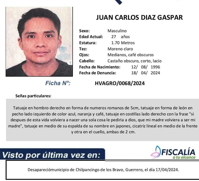 Convocan familiares de Juan Díaz Gaspar, desaparecido desde el 17 de abril, a una marcha para exigir su búsqueda